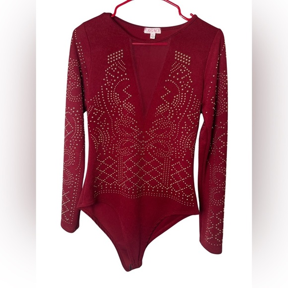 Agaci Embellished Red Bodysuit size large - Picture 3 of 11